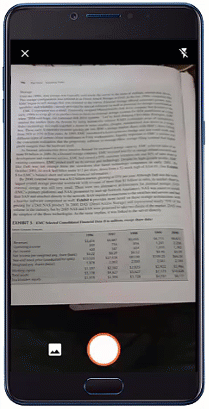 Animated image of an Android phone snapping a picture and gathering Excel data from the image.