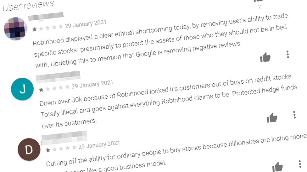 A selection of three one-star reviews pulled from the Google Play Store