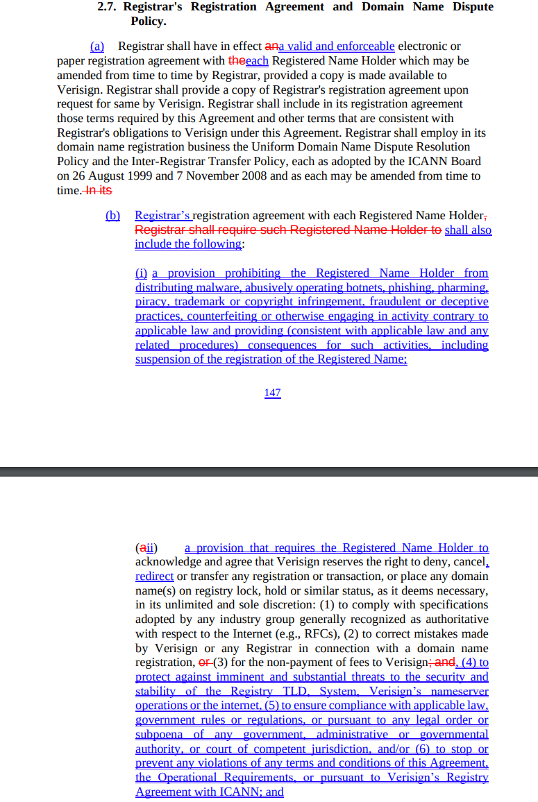 Proposed Changes in Appendix 8 of the .NET agreement