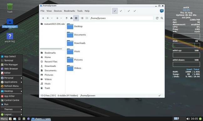 antiX 23 with JWM and the zzz file manager. It's different, but not very. We're not convinced it really needs both