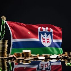 a slovak flag with a pile of coins in front of it. The coins are dripping with green mucus