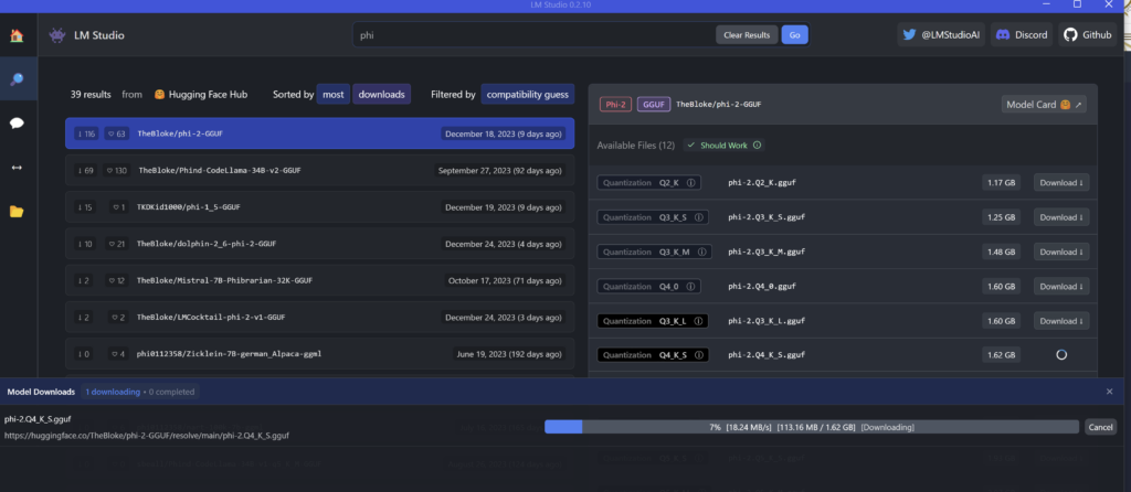 lm studio downloading phi-2