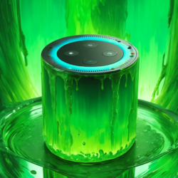 amazon alexa echo device covered in green goo