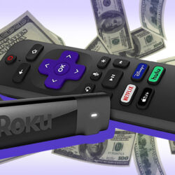roku remote with dollar bills around it