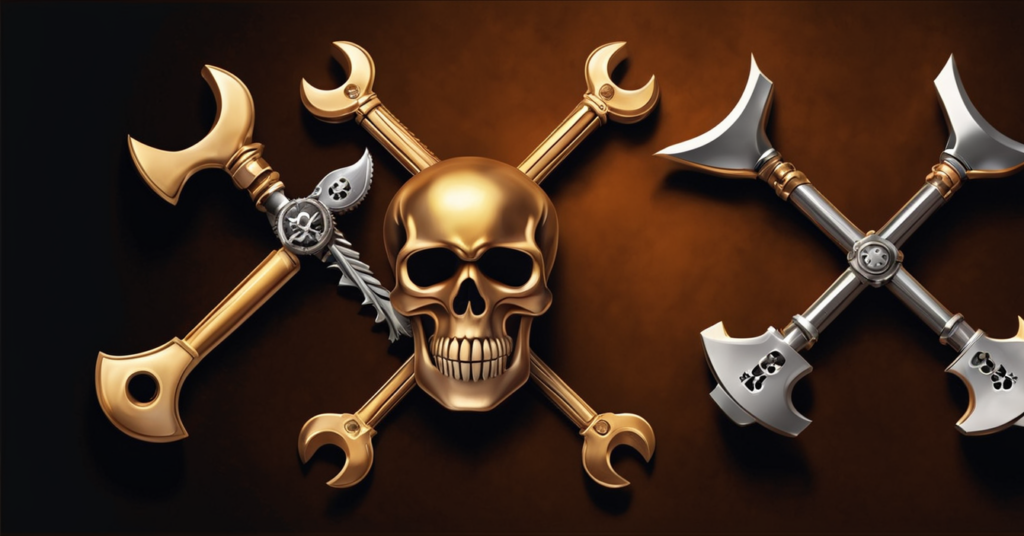 a spanner and screwdriver in the shape of a skull and crossbones flag