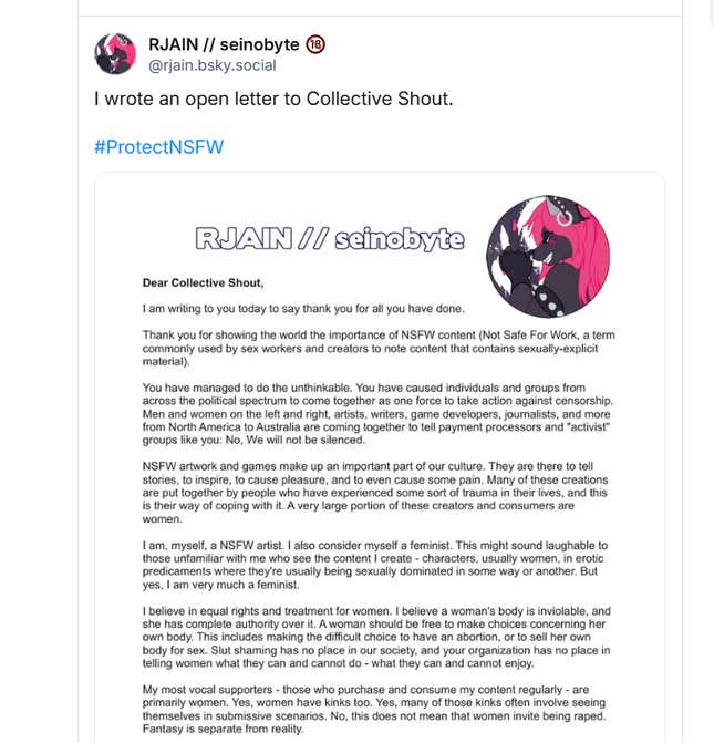 A screenshot shows an email sent to Collective Shout. 