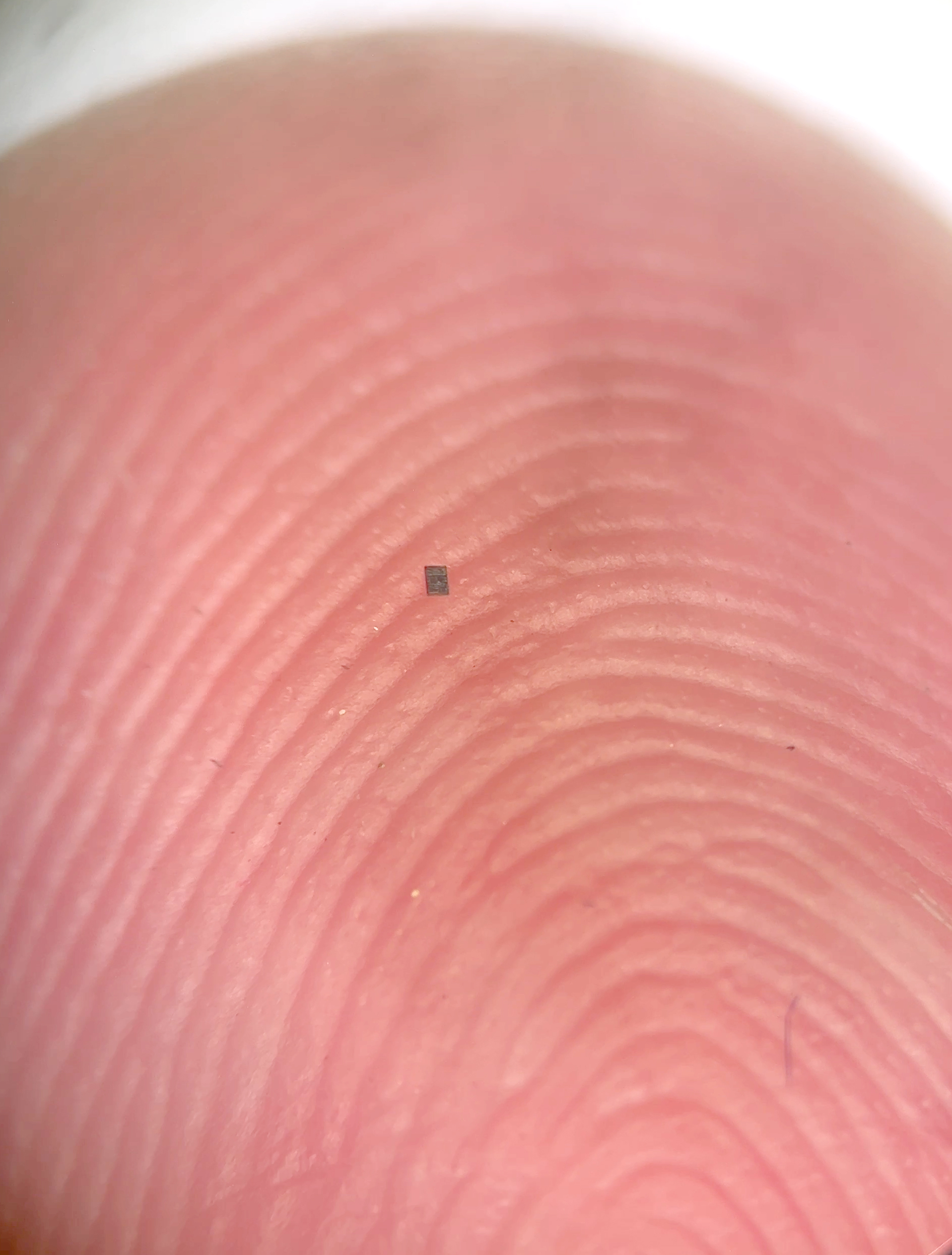 A tiny robot appears as a dot on a thumb.